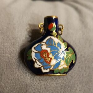 Vintage Cloisonné Pendant - Miniature Vase with Enameled Rose - EVC